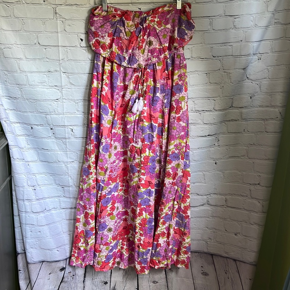 Japna Multicolor Floral Strapless Maxi Dress Size L